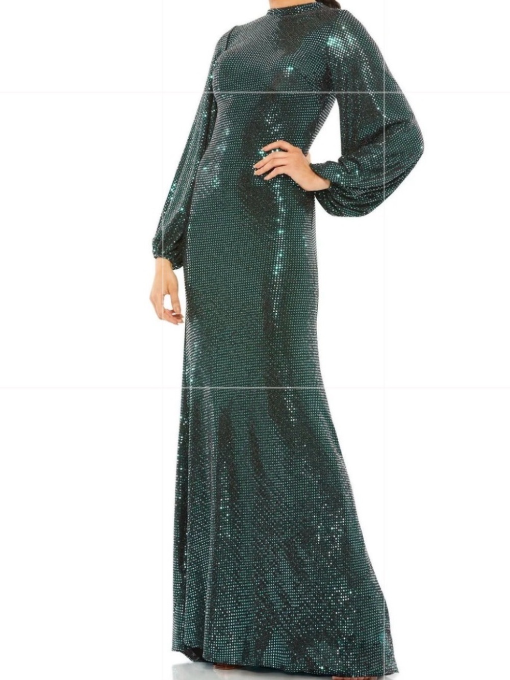 Ieena for Mac Duggal Black & Bottle Green Metallic Dot Long Sleeve Gown Sz 14